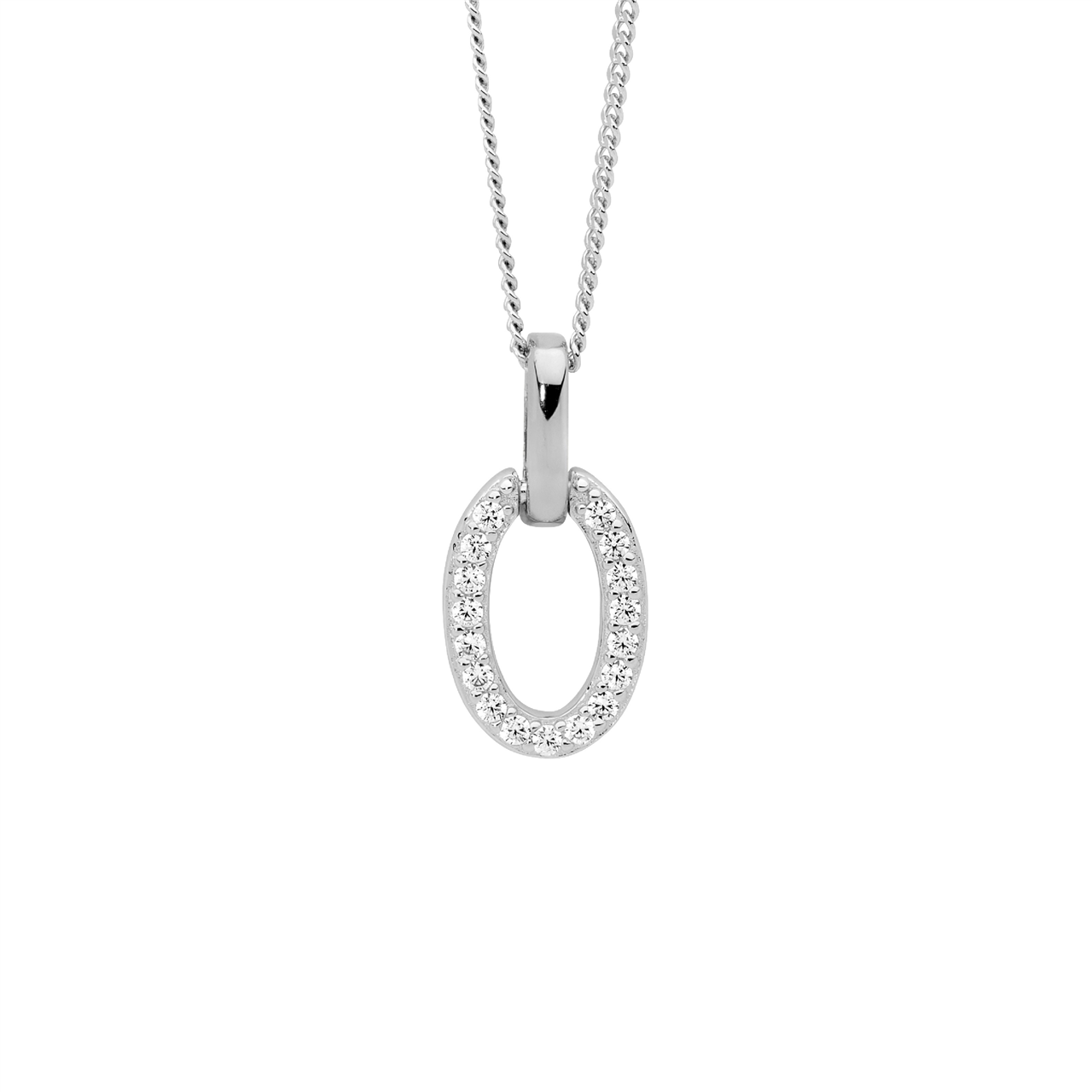 Sterling Silver Cubic Zirconia Open Oval Pendant