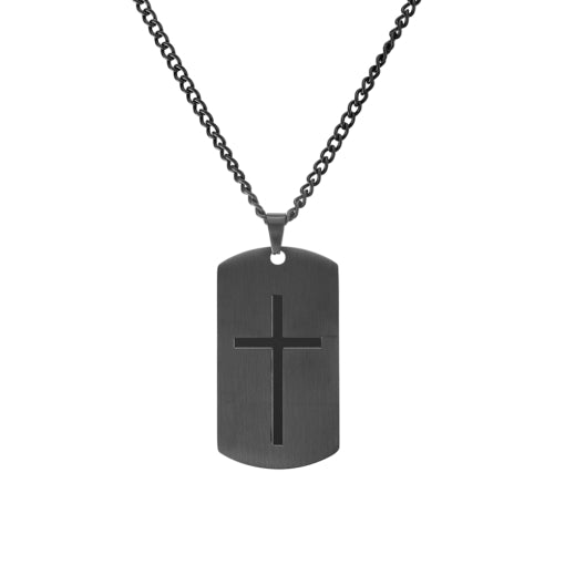 Stainless Steel Black Cross Pendant and Necklace