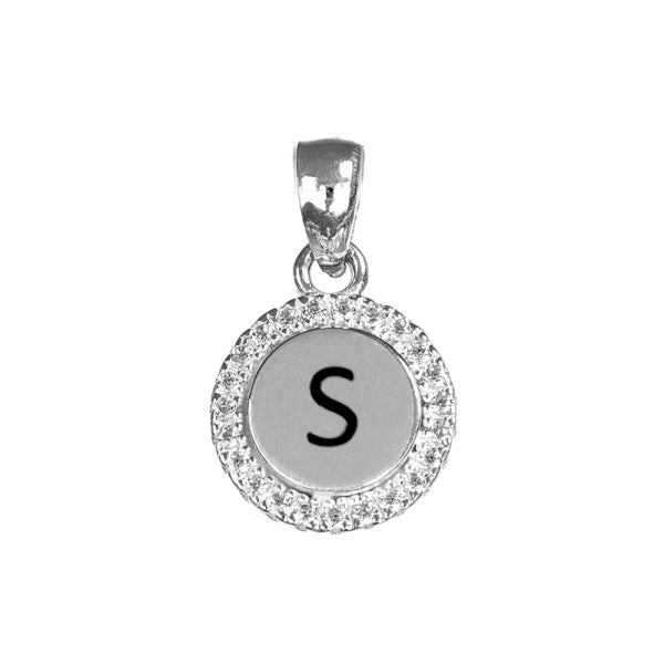 Sterling Silver CZ Round Initial Pendant