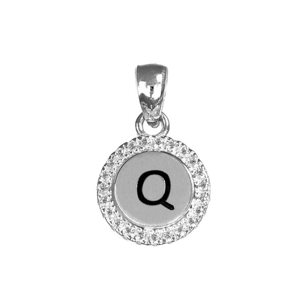 Sterling Silver CZ Round Initial Pendant