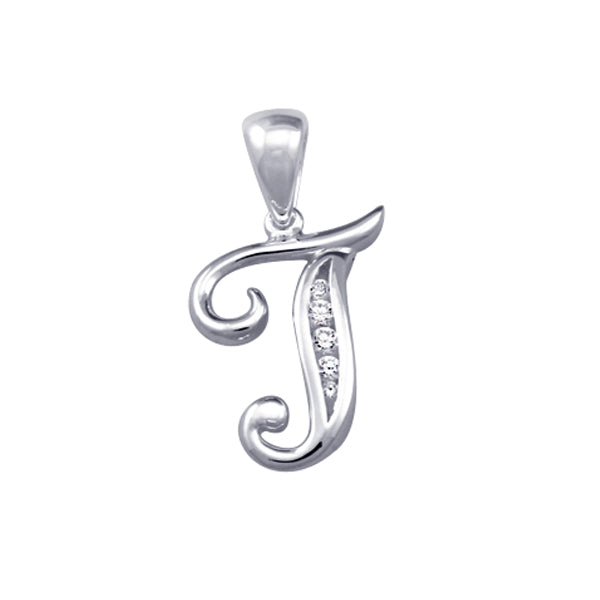 Sterling Silver Cubic Zirconia Script Initial | T