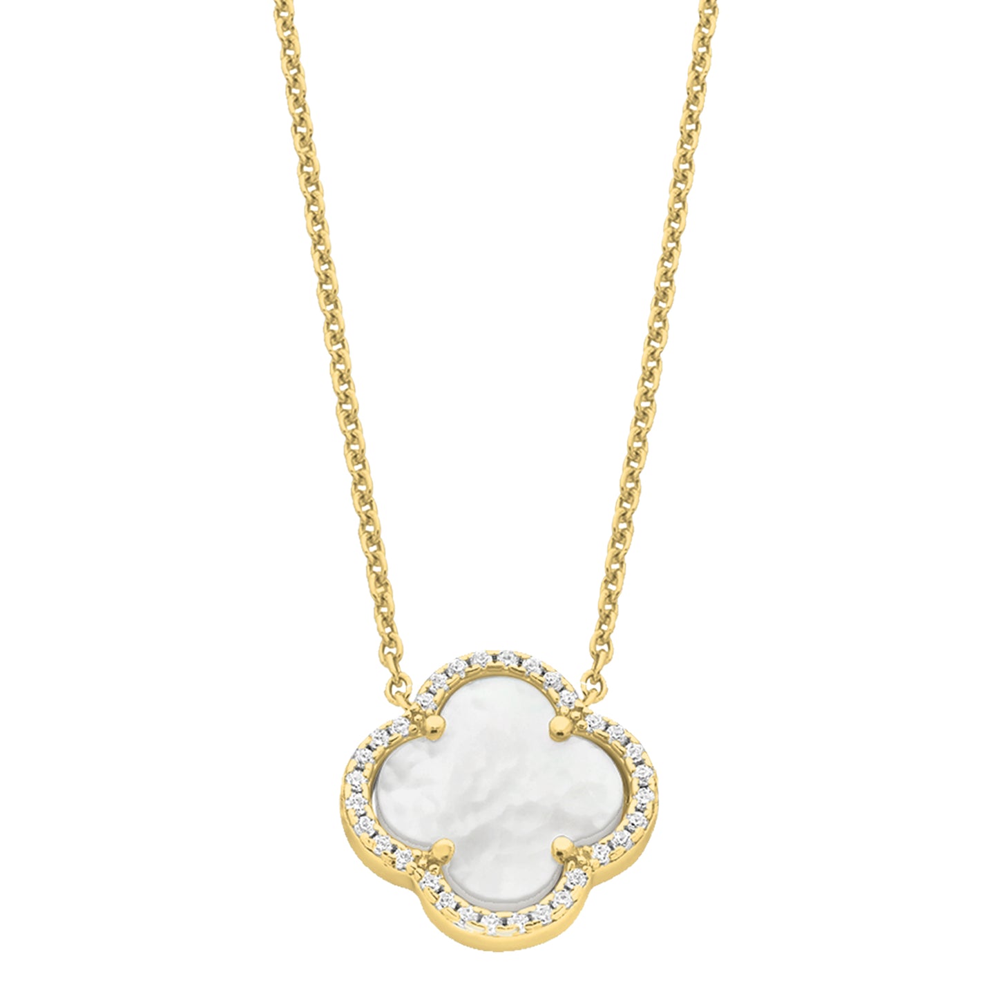 Sterling Silver Mother Of Pearl Cubic Zirconia Necklace | Gold Plated