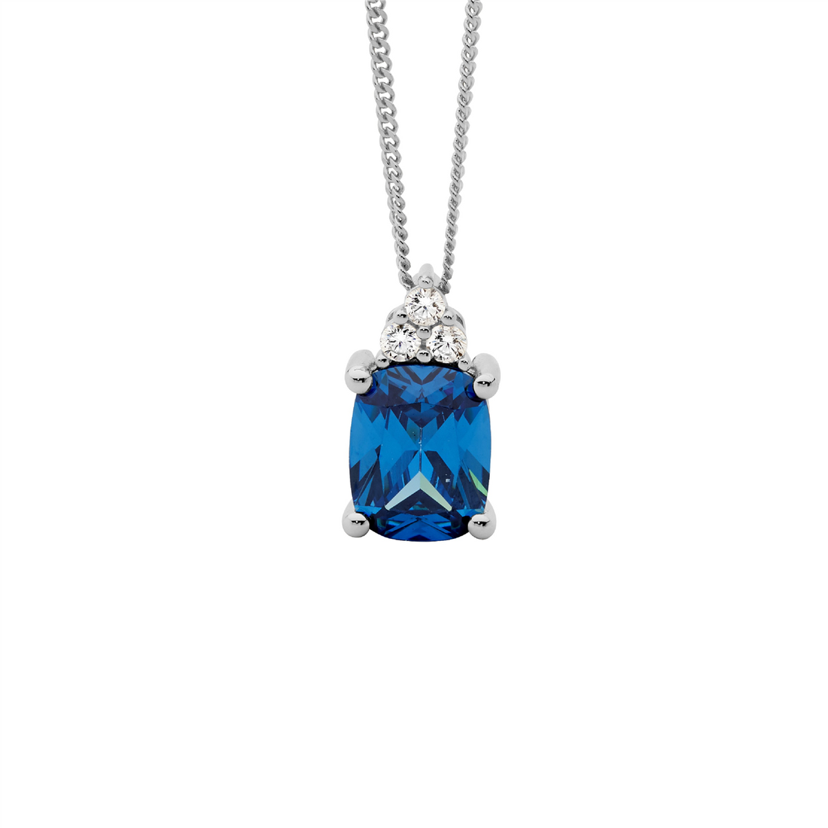 Sterling Silver Sapphire Blue Cubic Zirconia Pendant