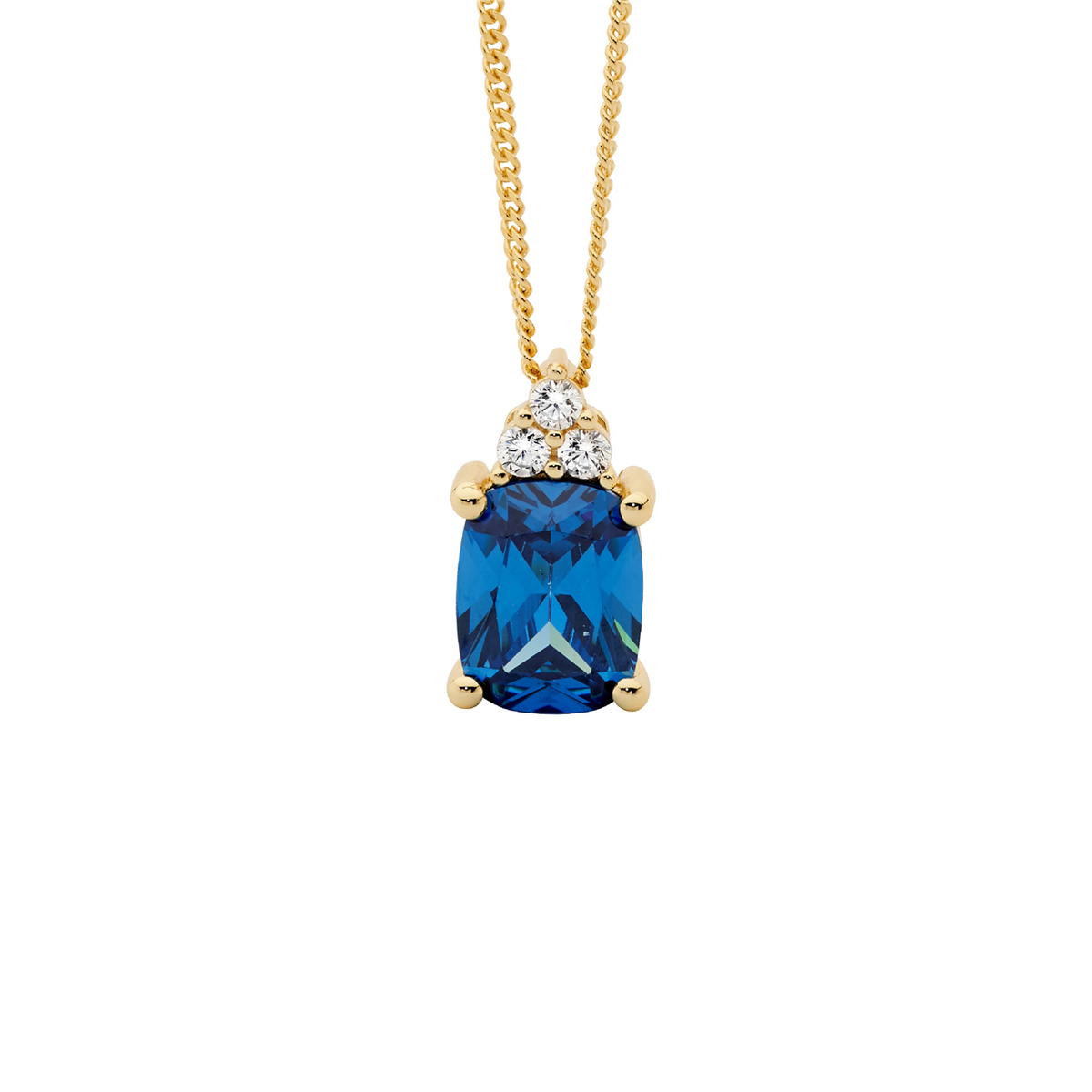 Sterling Silver Sapphire Blue Cubic Zirconia Pendant | Gold Plating