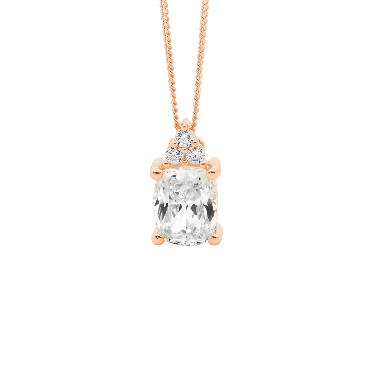 Sterling Silver White Cubic Zirconia Pendant | Rose Gold Plating