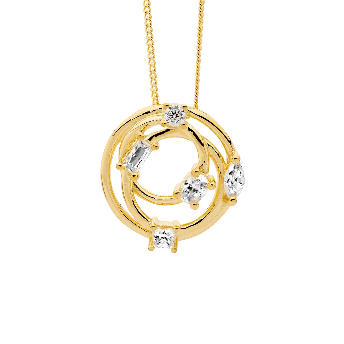 Sterling Silver Circles Cubic Zirconia Pendant | Gold Plating