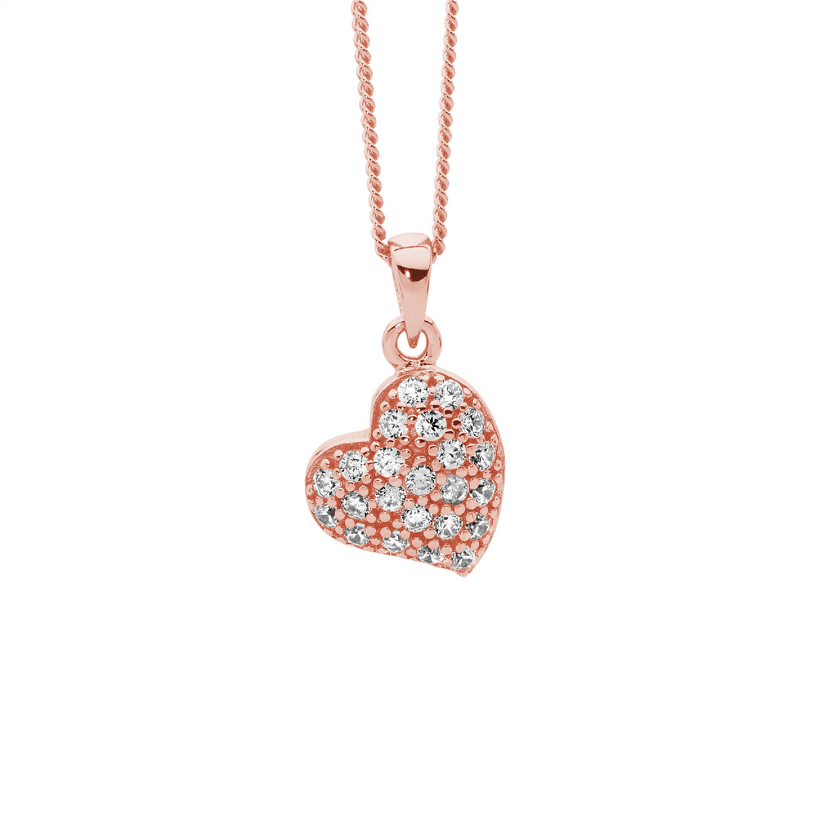 Sterling Silver Cubic Zirconia Heart Pendant | Rose Gold Plating