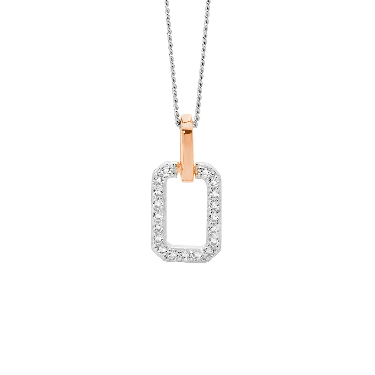 Sterling Silver Cubic Zirconia Open Rectangle Pendant