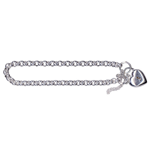 Sterling Silver Round Belcher Puff Heart Bracelet