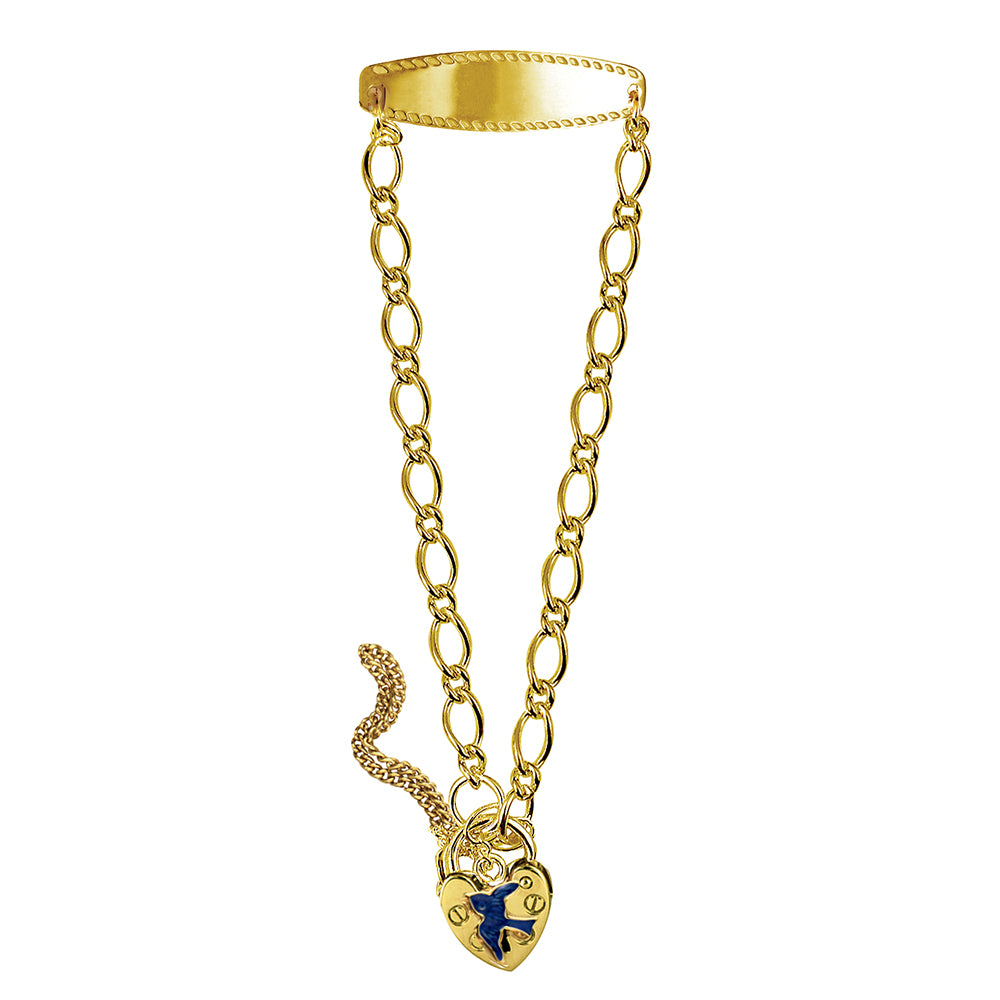 Sterling Silver Hard Gold Plate Baby Bracelet with Bluebird on Padlock