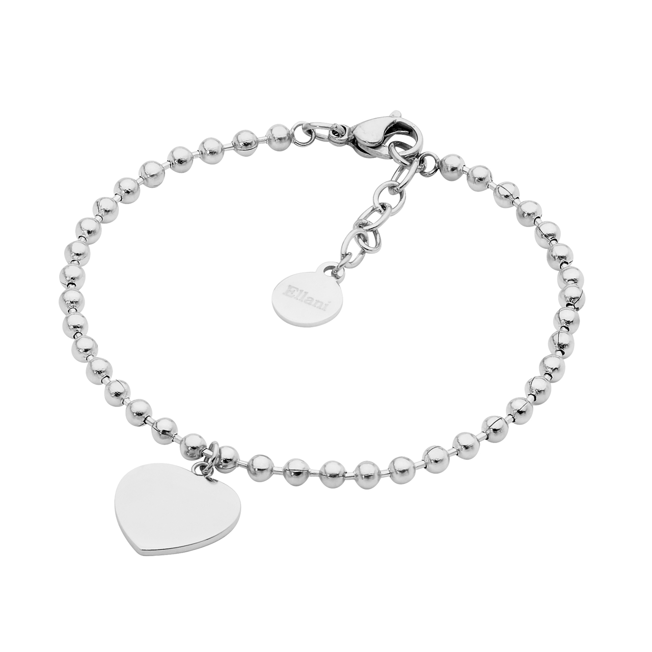 Stainless Steel 18cm Ball Chain Bracelet w/ Flat Heart