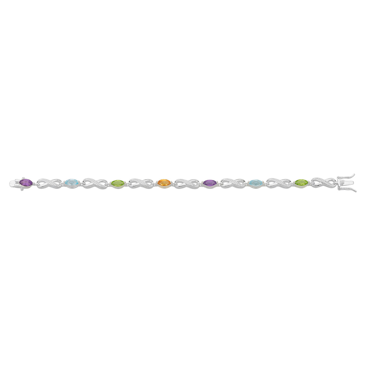 Sterling Silver Amethyst Peridot Citirne Blue Topaz Bracelet
