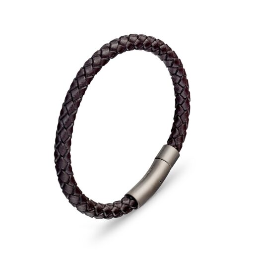 Stainless Steel and Leather Gents Bracelet Matt Finish