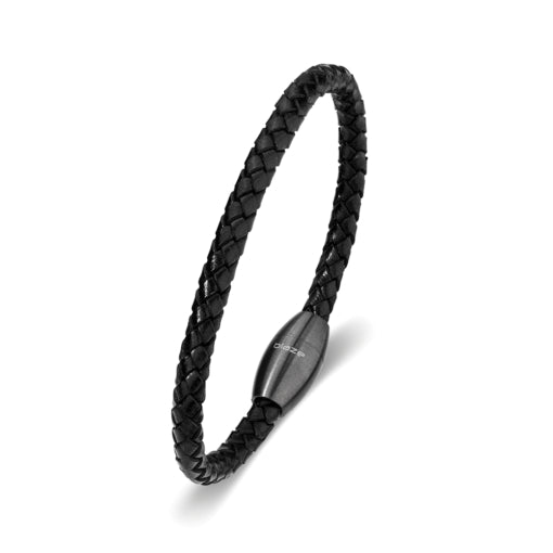 Stainless Steel Men’s Black Leather Bangle