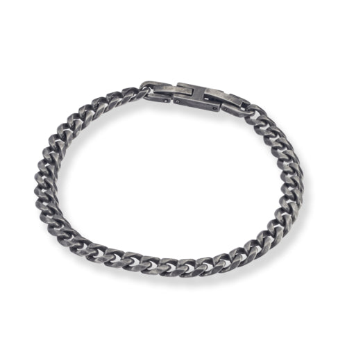 Stainless Steel Men’s Cuban Link Bracelet in Aged Steel Finish