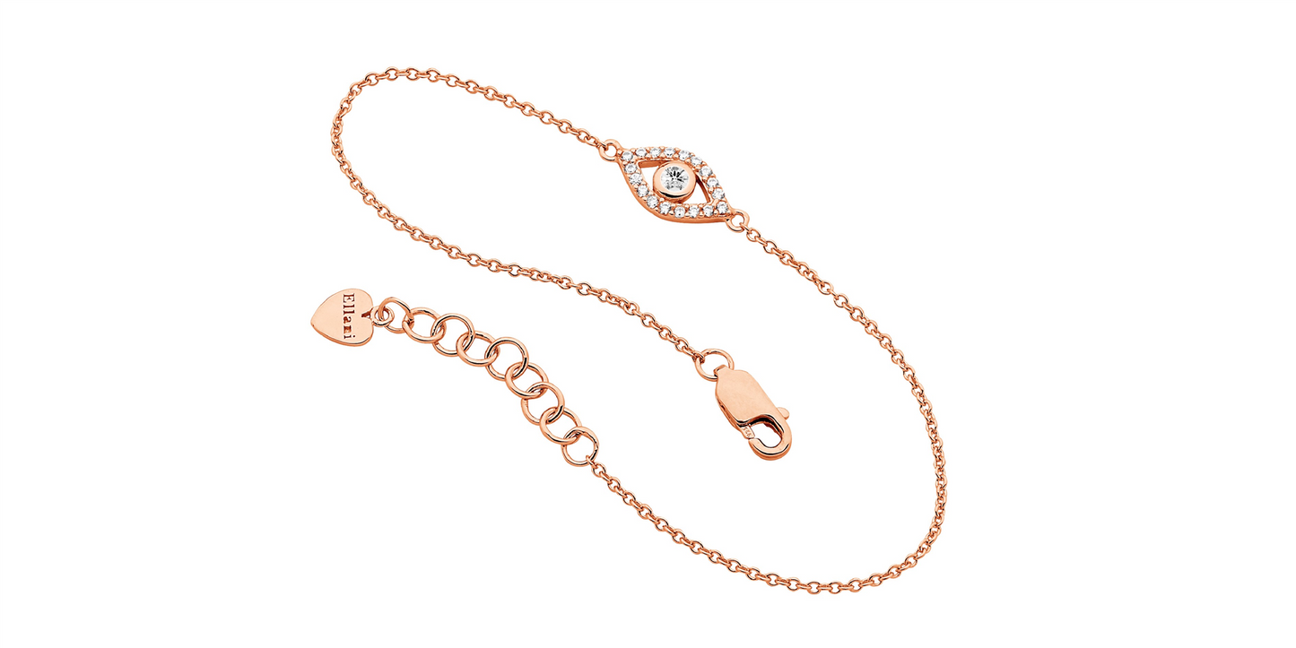Sterling Silver Rose Gold Plated Evil Eye Set with Cubic Zirconia
