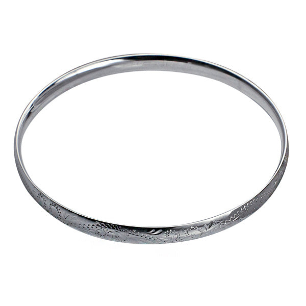 Sterling Silver Solid Comfort Fit Engraved Bangle