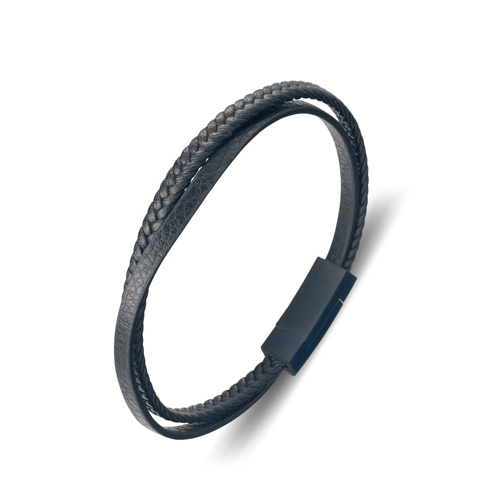 Stainless Steel Leather Bangle