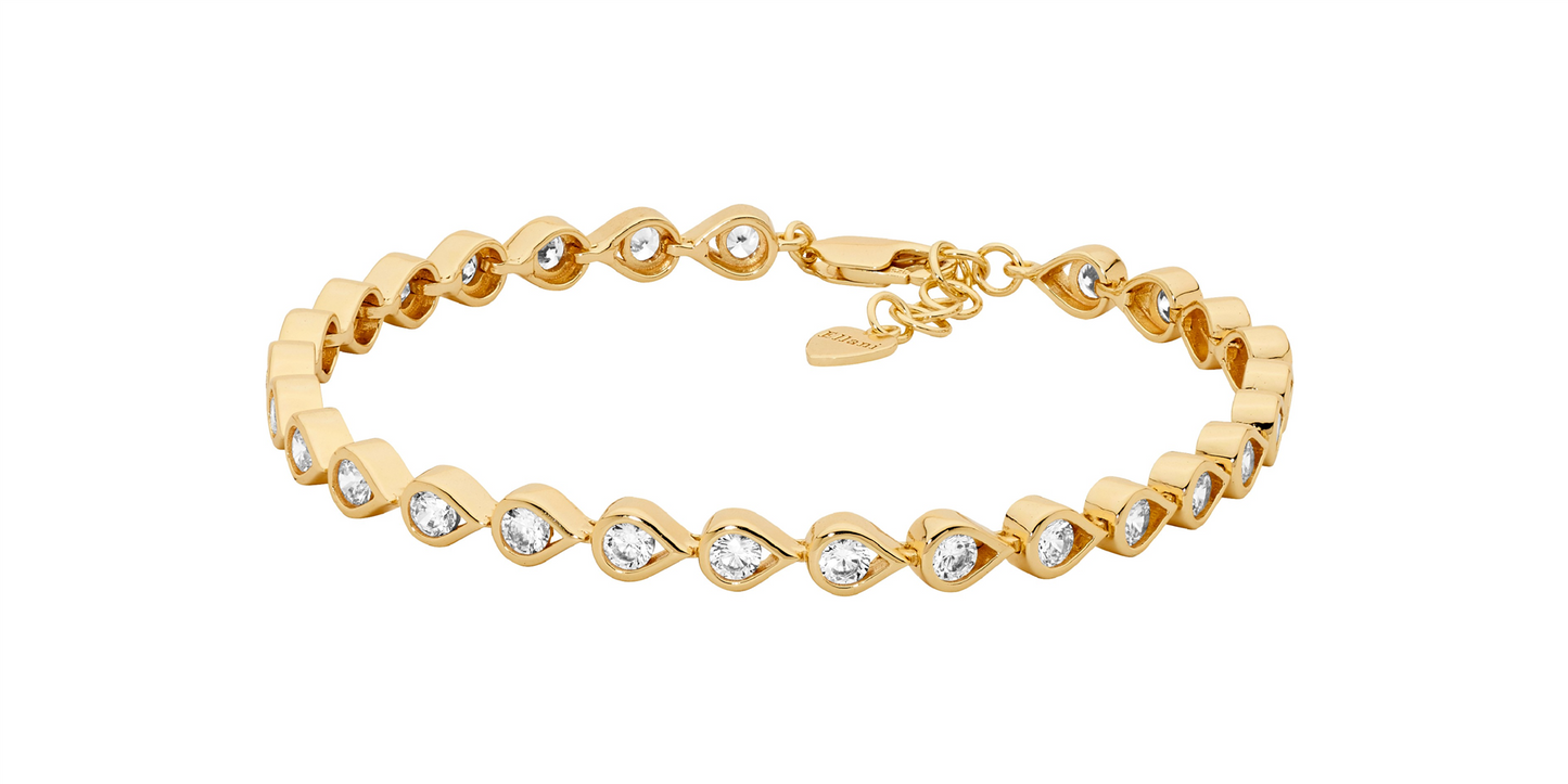 Sterling Silver Open Tear Shaped Cubic Zirconia Bracelet | Gold Plating