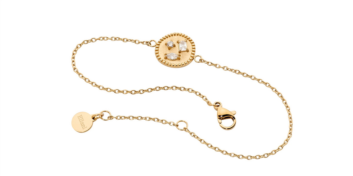 Stainless Steel Bracelet w/ Crystals, Gold IP Plated