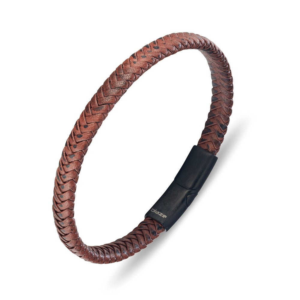 Stainless Steel Mens Plaited Leather Bangle