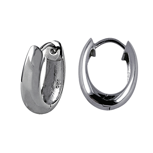Sterling Silver Oval Plain Huggie Hoop Earrings