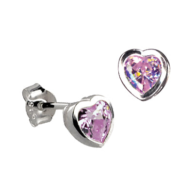 Sterling Silver Lavender Cubic Zirconia Heart Studs