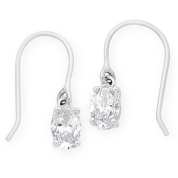 Sterling Silver CZ drop Shepard hook earrings