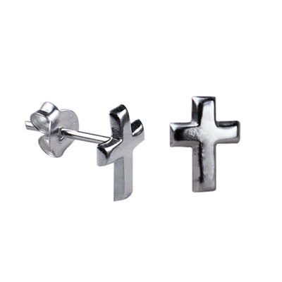 Sterling Silver Plain Cross Stud Earrings