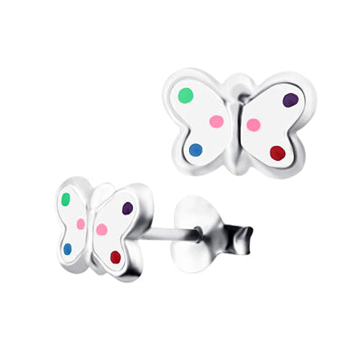 Sterling Silver Enamel Polka Dot Butterfly Studs