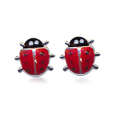 Sterling Silver Red Lady Beetle Studs