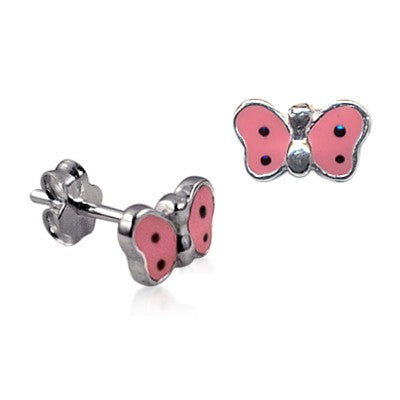Sterling Silver Pink Enamel Butterfly Studs
