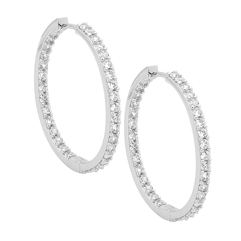 Sterling Silver Cubic Zirconia Inside Out Hoops