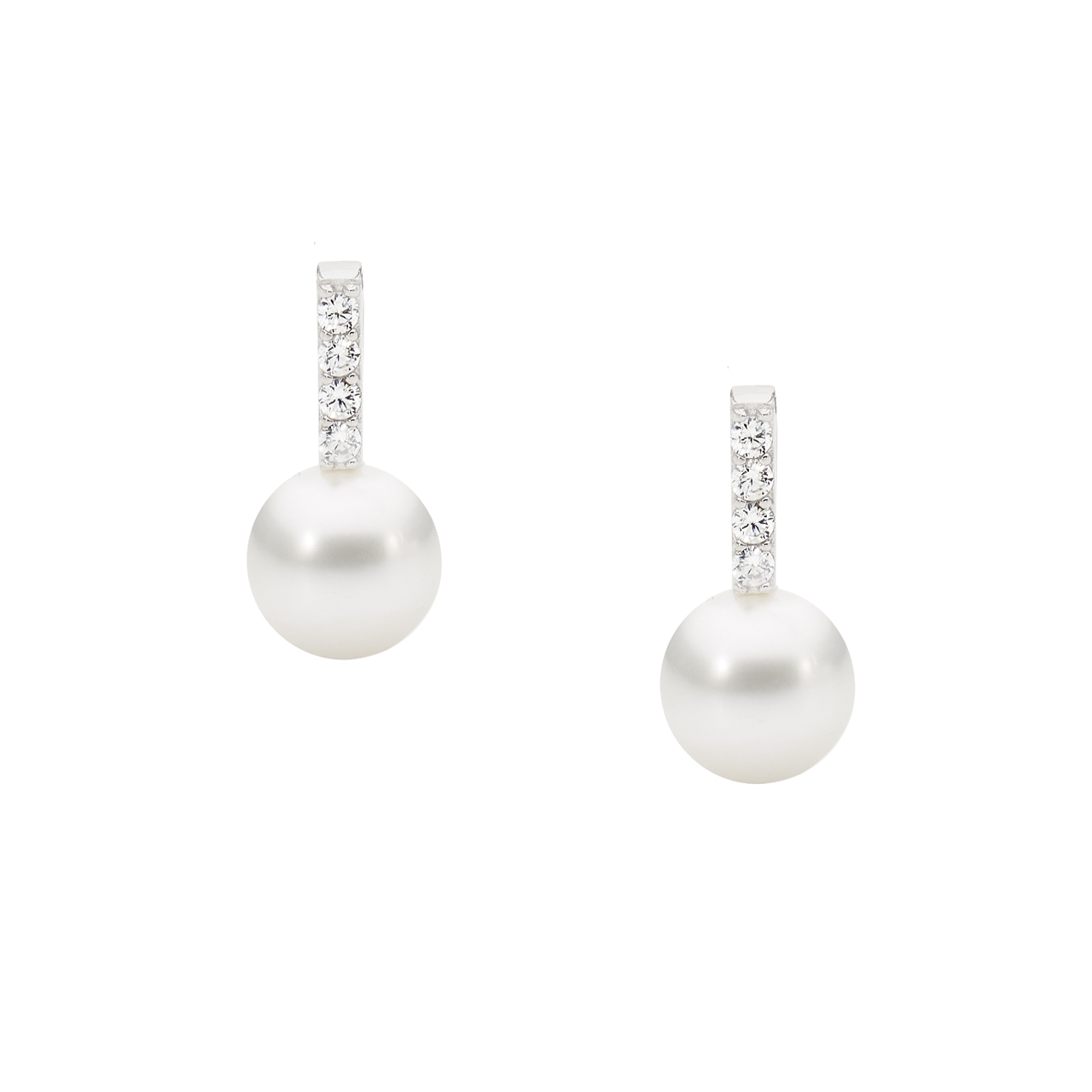 Stg Silver Freshwater Pearl Drop Bar Stud Earrings