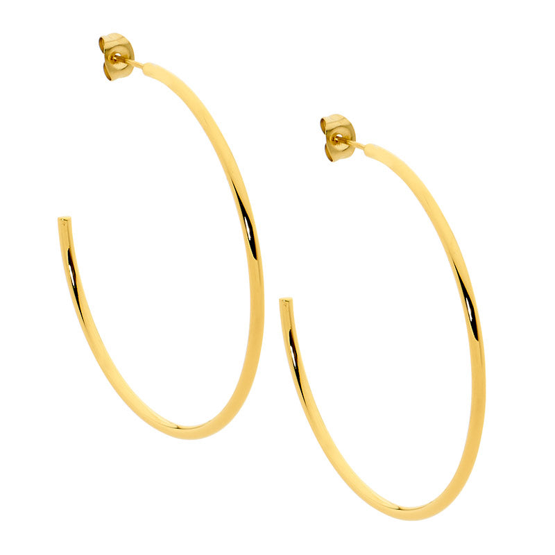 Stainless Steel 40mm Hoop Earrings w/ Gold IP Plating