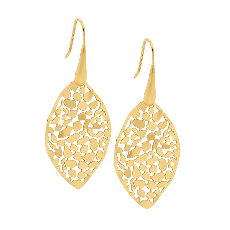 Stainless Steel 35mm Leaf Earrings | Gold IP Plating