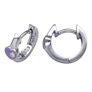 Sterling Silver Lavender Enamel Heart Huggies