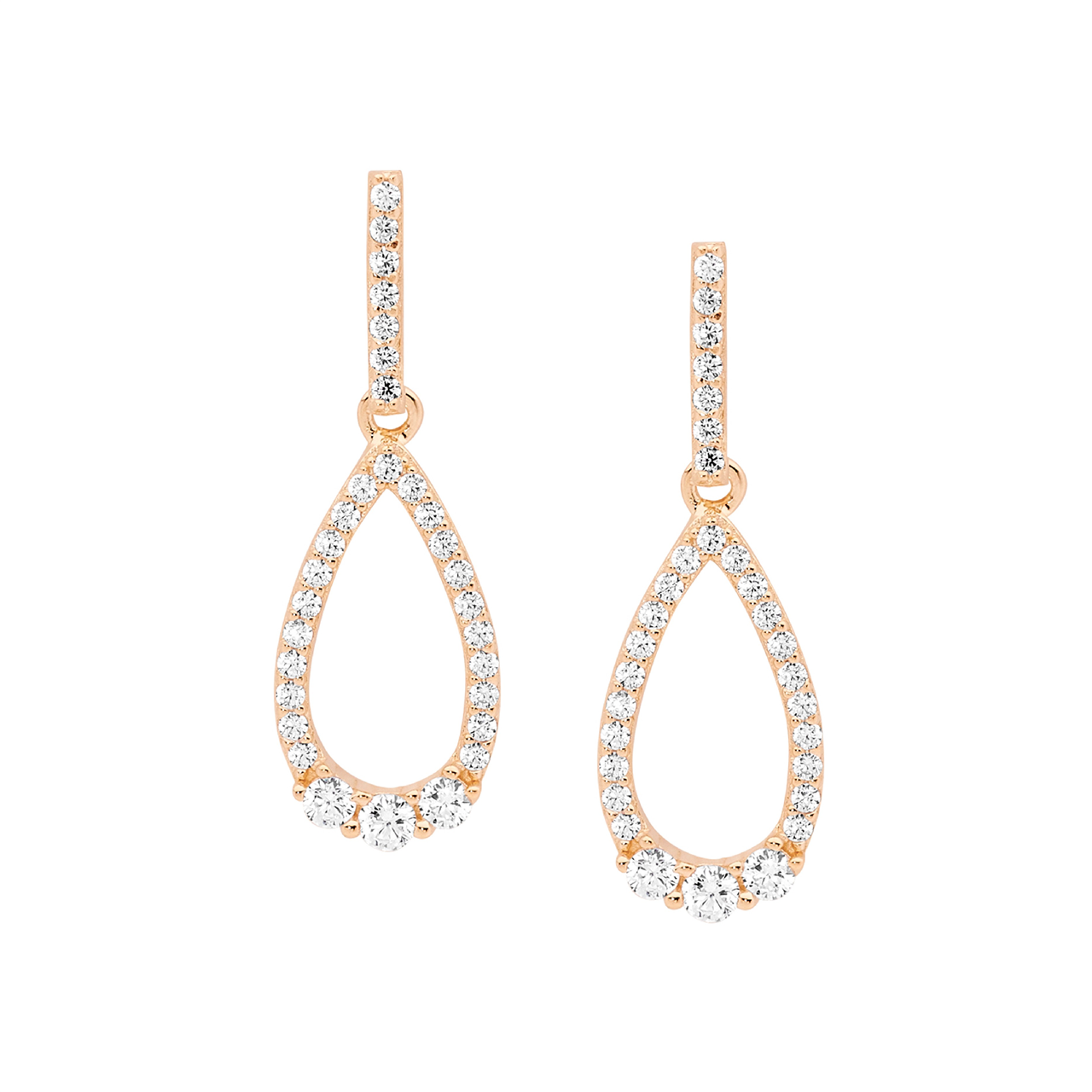 Sterling Silver Cubic Zirconia Open Tear Drop Earrings | Rose Gold Plating
