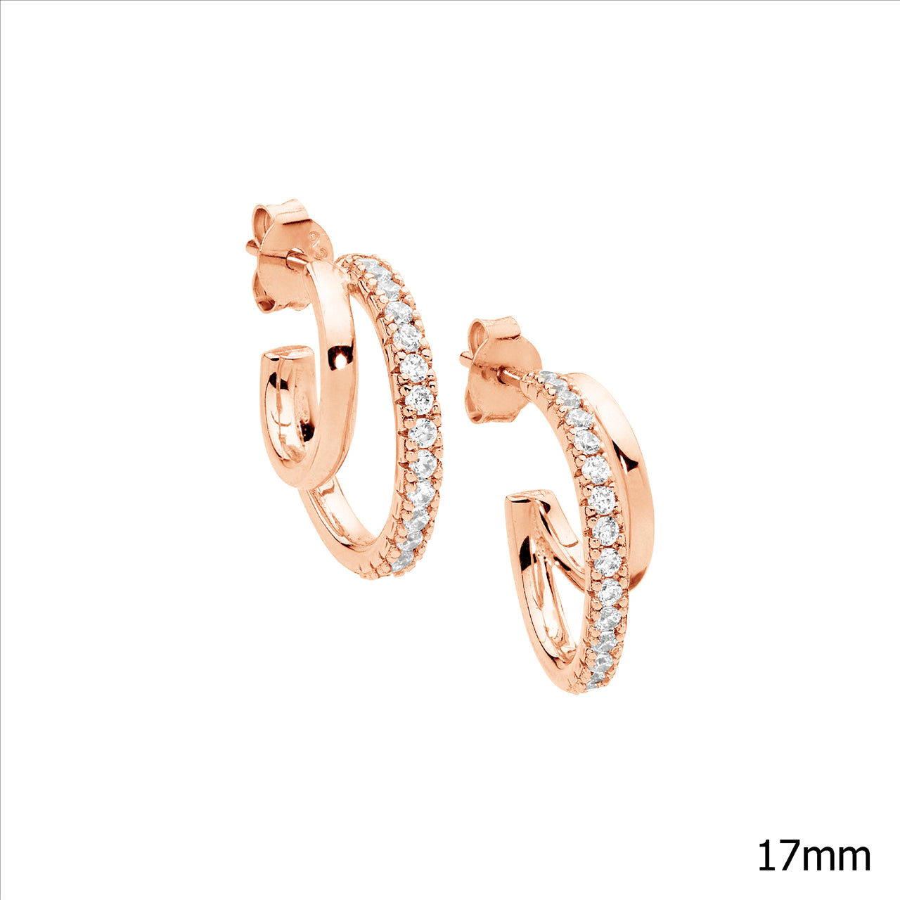 Sterling Silver Rose Gold Plated Double Hoop Stud Earrings