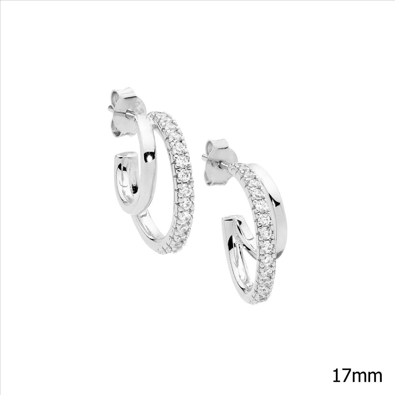 Sterling Silver Cubic Zirconia Double Hoop Stud Earrings