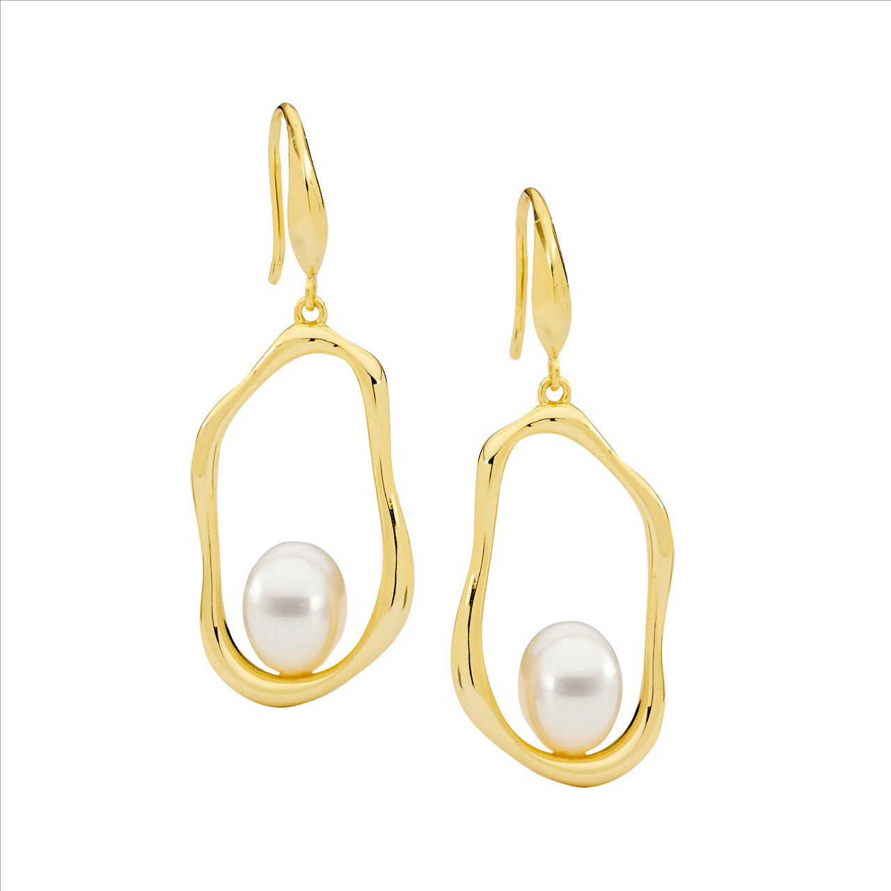 Sterling Silver Gold Plated Open Wave Oval Hook Earrings