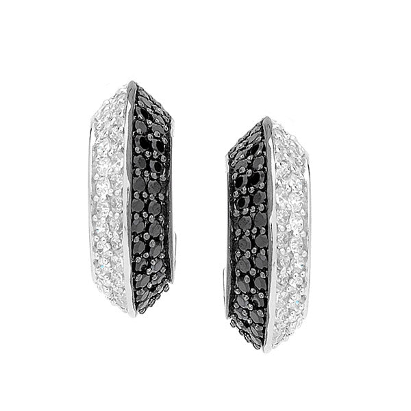 Sterling Silver Half Hoop Huggie Earrings Pave Set