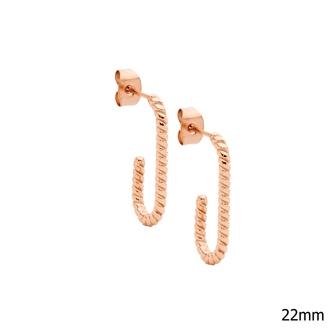 Stainless Steel 22mm Twist Hoop Stud Earrings w/Rose Gold IP Plating