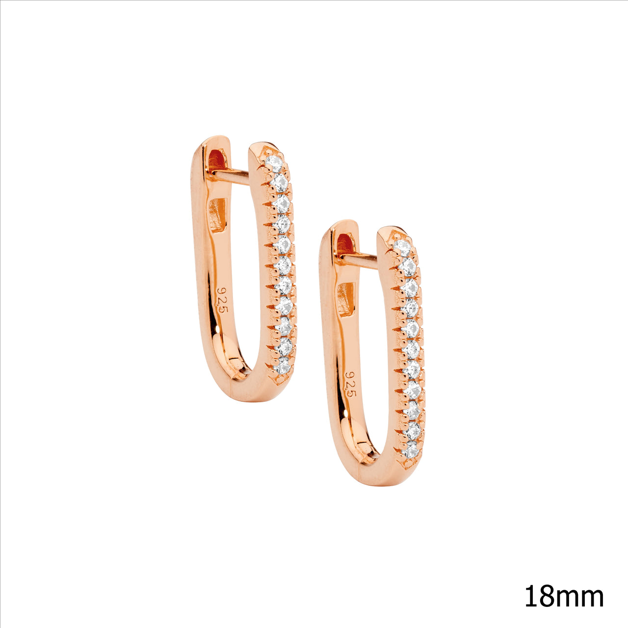 Sterling Silver Rose Gold Plated Cubic Zirconia Huggie Earrings