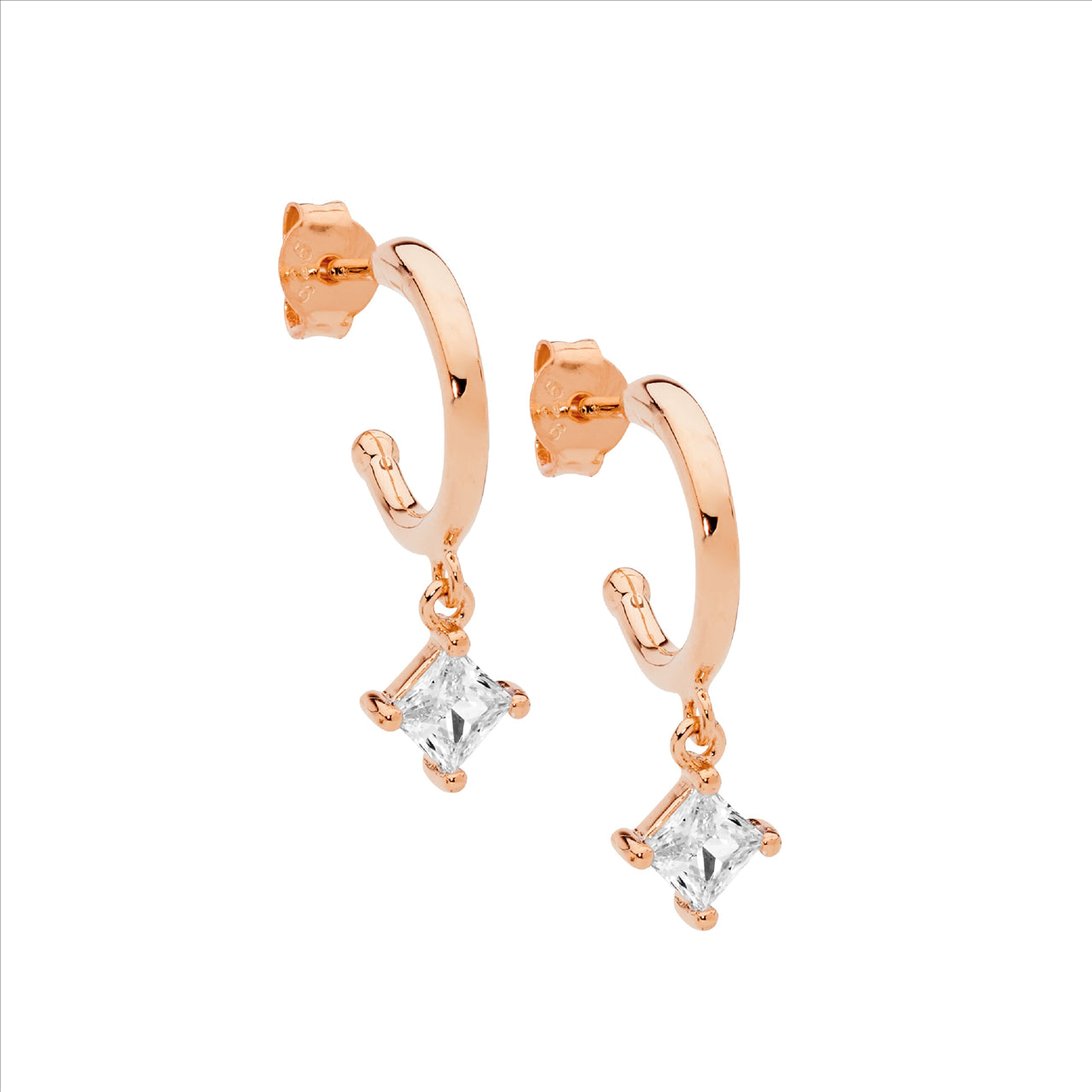 Sterling Silver Rose Gold Plating Hoop Drop Earring
