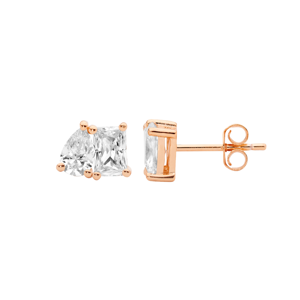 Sterling Silver Rose Gold Plated Fancy Cut Cubic Zirconia Studs