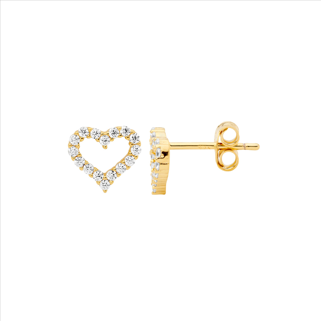 Sterling Silver Wh CZ 8mm Open Heart Earrings w/Gold Plating