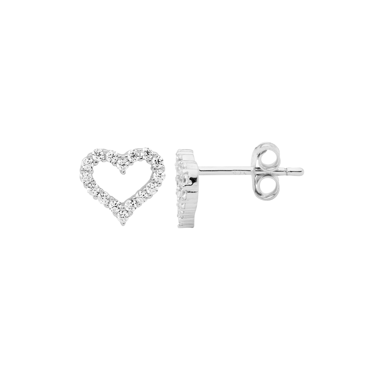 Sterling Silver Wh CZ 8mm Open Heart Earrings