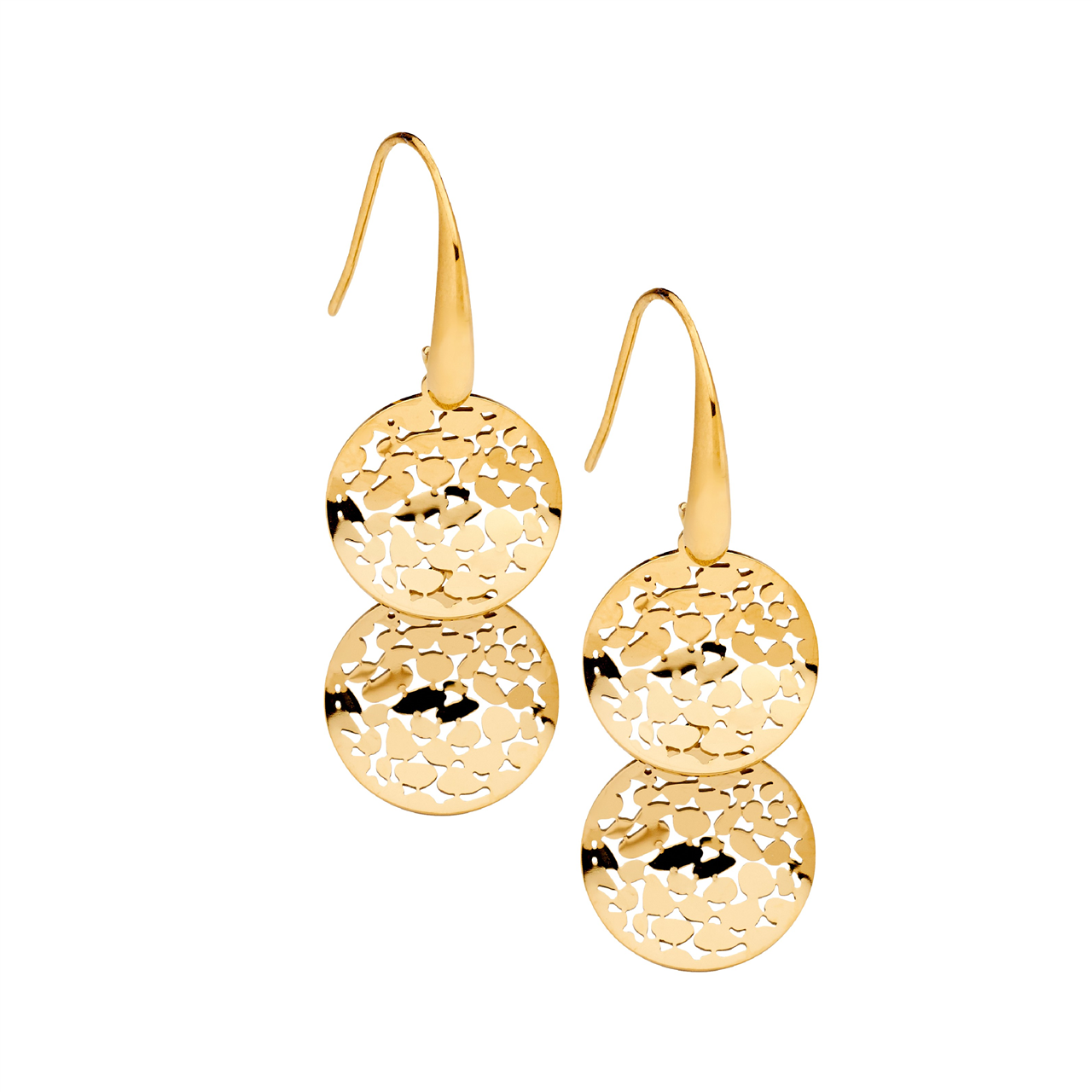 Stainless Steel Wave Disk x 2 on Shp Hook w/ Gold IP Plating