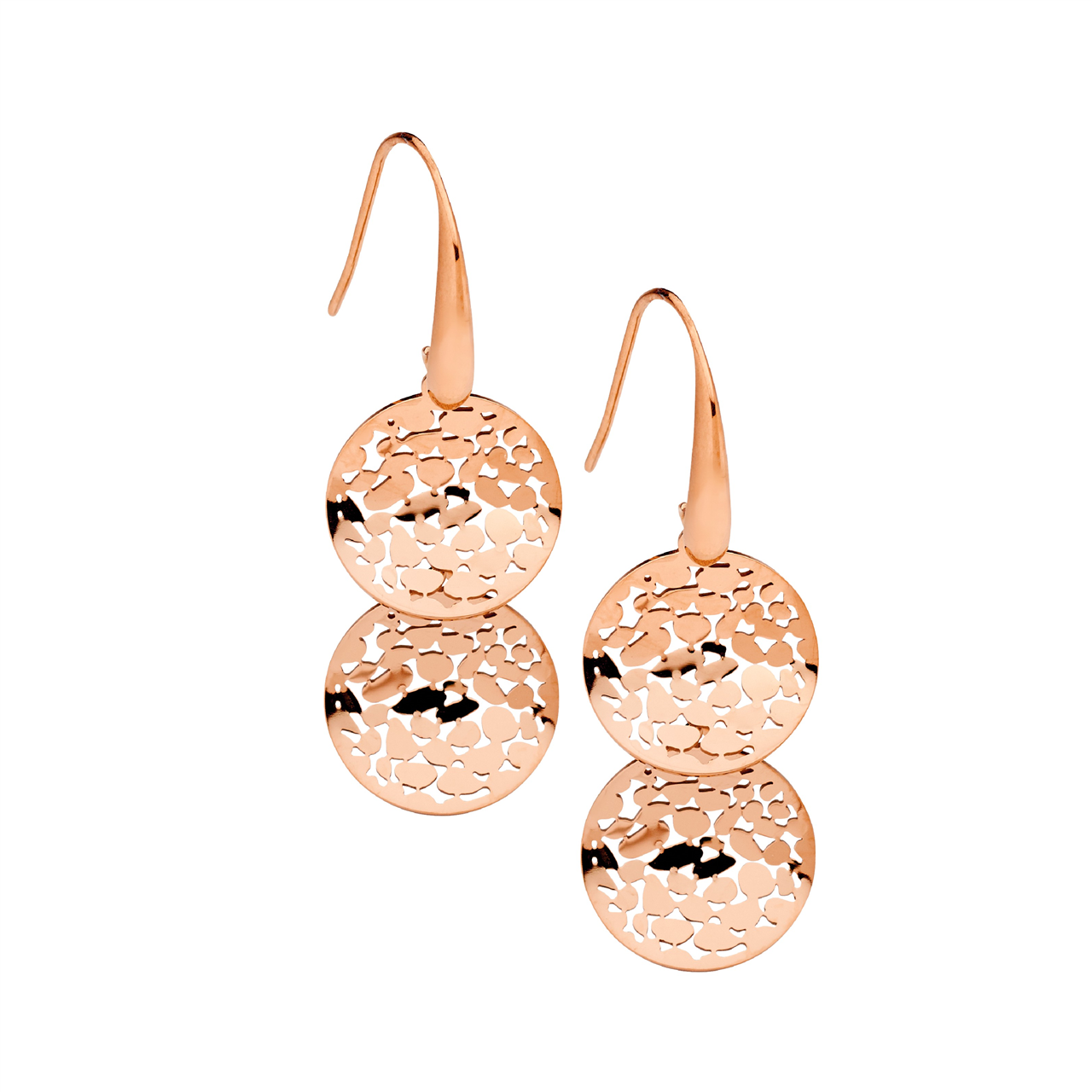 Stainless Steel Wave Disk Earrings | Rose Gold IP Plating